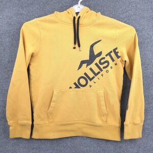 Hollister Hoodie Mens Small Yellow Pullover Graphic Sweatshirt California Logo